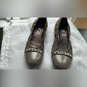 AGL Brown and Silver Chain Detail Flats